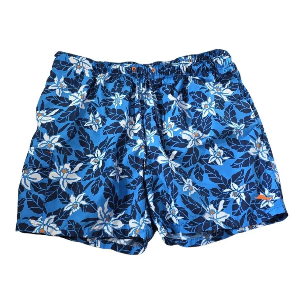 Tommy Bahama Relax Mens XXL Swim Trunks Blue Floral Board Shorts Cargo Pocket EC